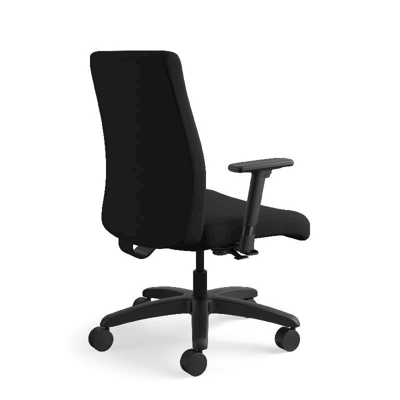 HON Ignition Big and Tall Chair | Height- and Width-Adjustable Arms | All Surface Casters | Upholstered Back | Black Seat Fabric | Standard Base | Black Frame. Picture 7