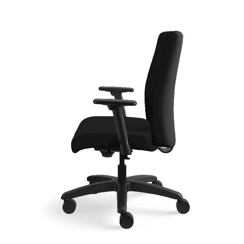 HON Ignition Big and Tall Chair | Height- and Width-Adjustable Arms | All Surface Casters | Upholstered Back | Black Seat Fabric | Standard Base | Black Frame. Picture 12