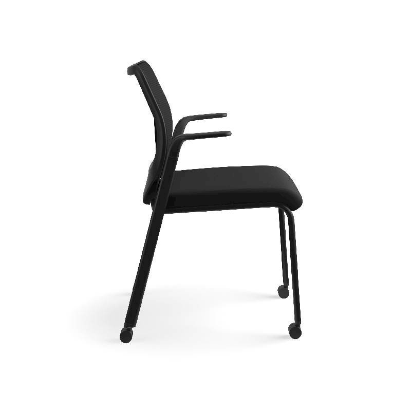 HON Nucleus Knit Back Stacking Chair | Fixed Arms | Glides | Black ilira-Stretch | Black Frame | Black Fabric. Picture 6