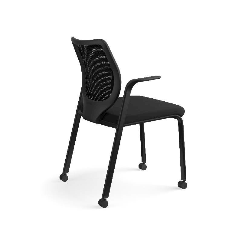 HON Nucleus Knit Back Stacking Chair | Fixed Arms | Glides | Black ilira-Stretch | Black Frame | Black Fabric. Picture 7
