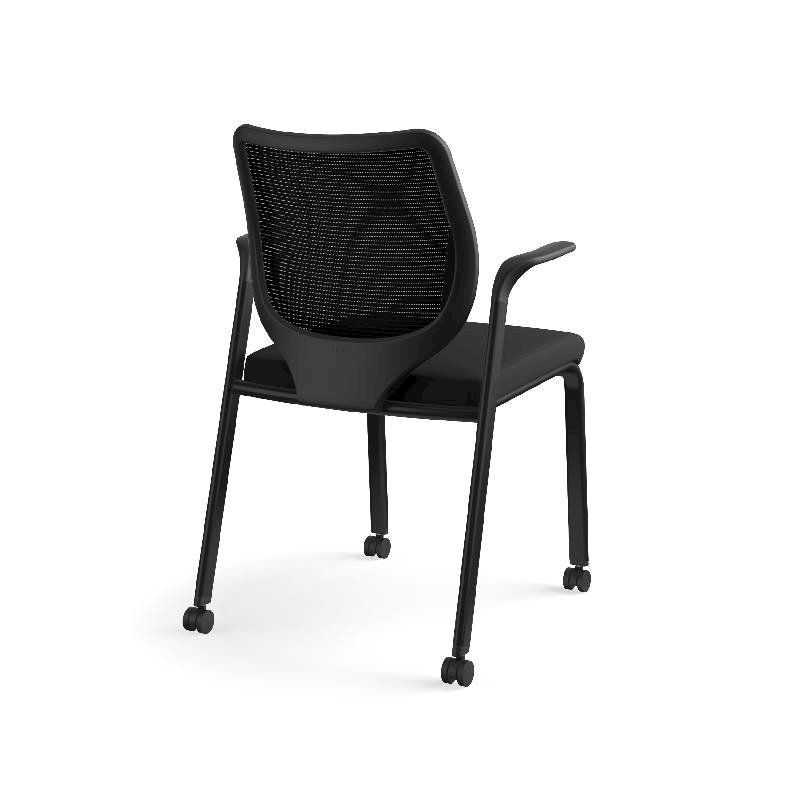HON Nucleus Knit Back Stacking Chair | Fixed Arms | Glides | Black ilira-Stretch | Black Frame | Black Fabric. Picture 8