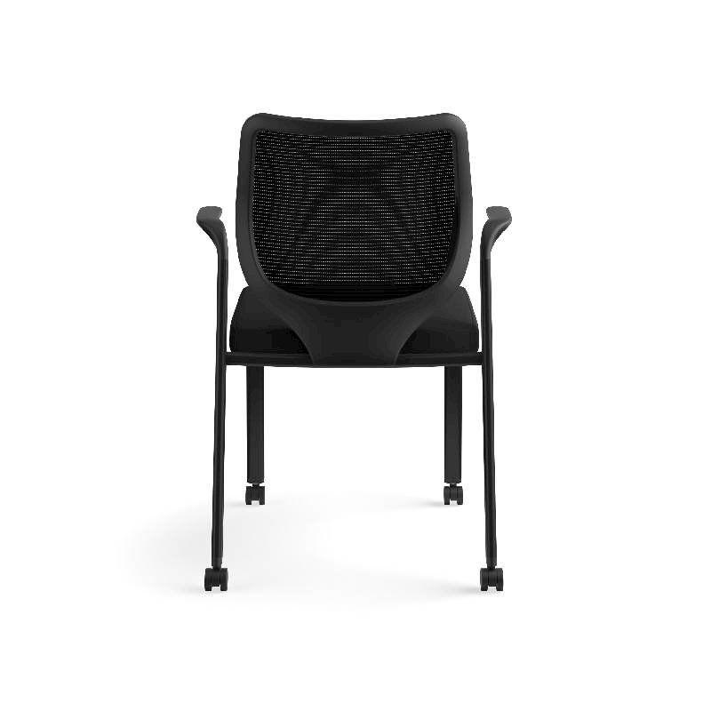HON Nucleus Knit Back Stacking Chair | Fixed Arms | Glides | Black ilira-Stretch | Black Frame | Black Fabric. Picture 9