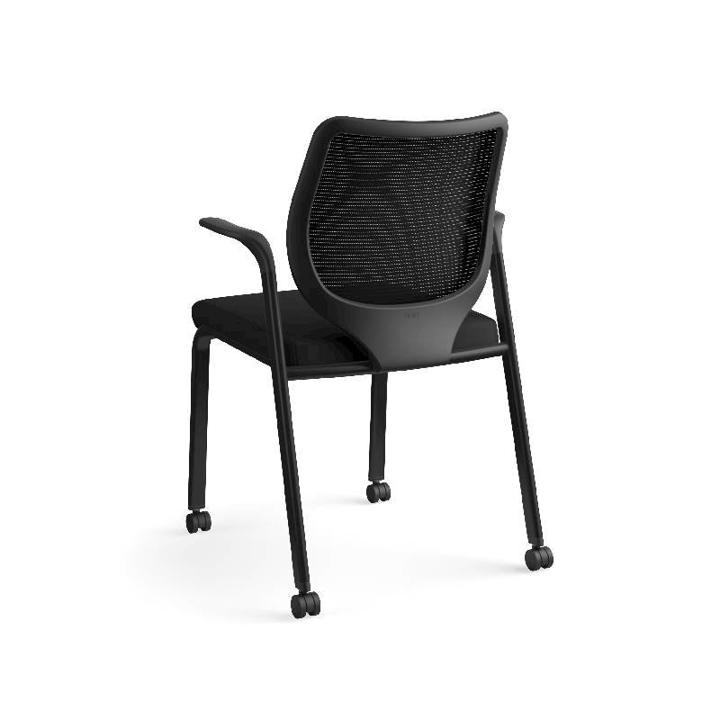 HON Nucleus Knit Back Stacking Chair | Fixed Arms | Glides | Black ilira-Stretch | Black Frame | Black Fabric. Picture 10
