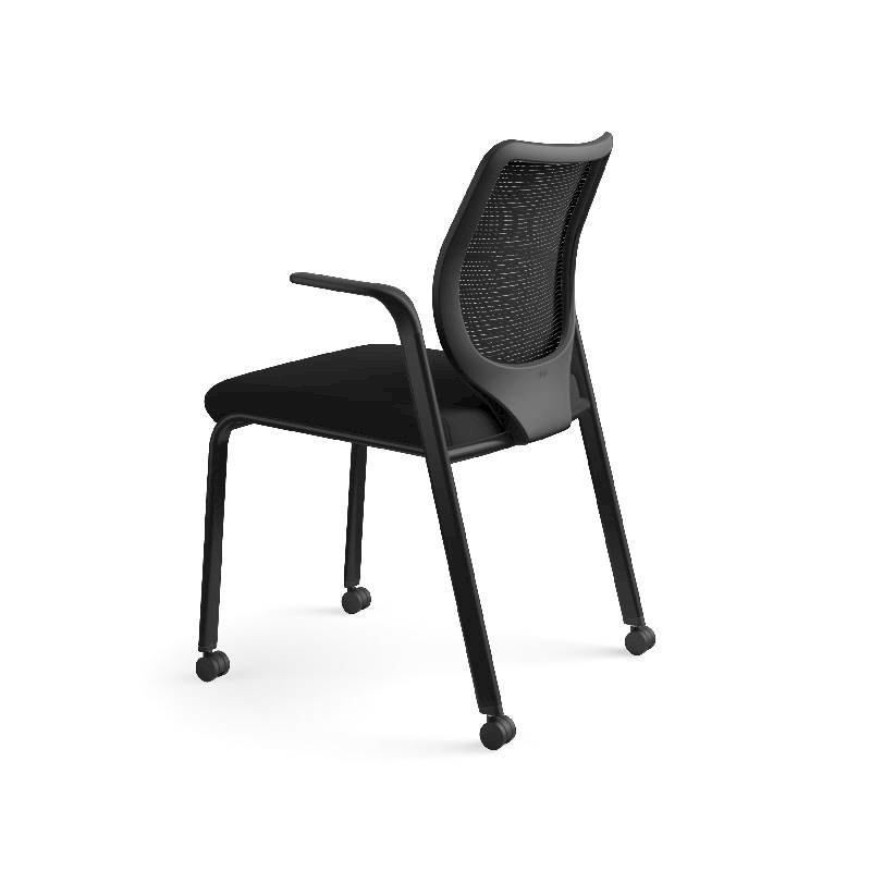 HON Nucleus Knit Back Stacking Chair | Fixed Arms | Glides | Black ilira-Stretch | Black Frame | Black Fabric. Picture 11