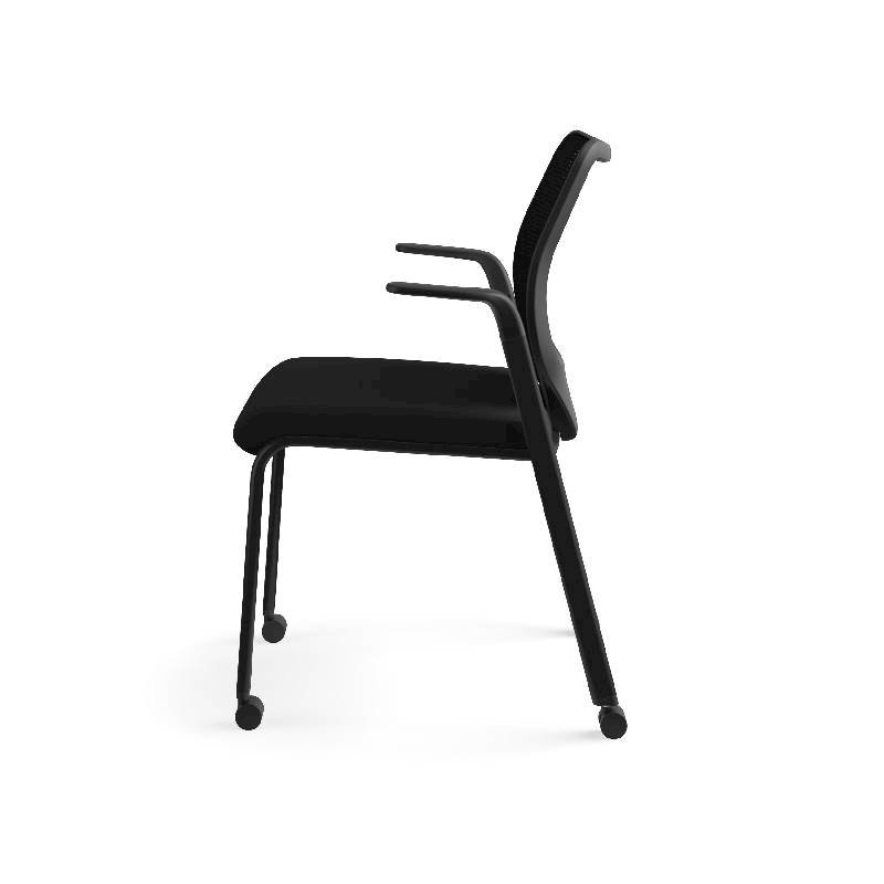HON Nucleus Knit Back Stacking Chair | Fixed Arms | Glides | Black ilira-Stretch | Black Frame | Black Fabric. Picture 12