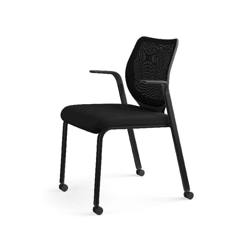 HON Nucleus Knit Back Stacking Chair | Fixed Arms | Glides | Black ilira-Stretch | Black Frame | Black Fabric. Picture 13
