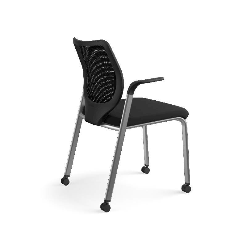 HON Nucleus Knit Back Stacking Chair | Fixed Arms | Glides | Black ilira-Stretch | Platinum Metallic Frame | Black Fabric. Picture 7