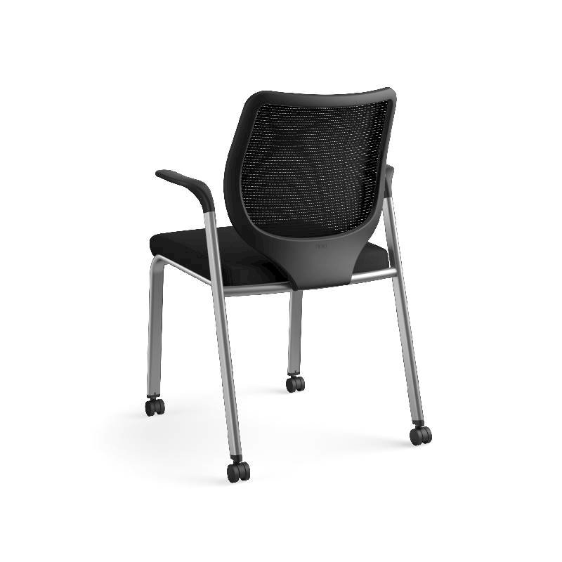HON Nucleus Knit Back Stacking Chair | Fixed Arms | Glides | Black ilira-Stretch | Platinum Metallic Frame | Black Fabric. Picture 10