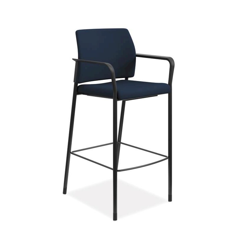 HON Accommodate Cafe Stool | Fixed Arms | Navy Fabric | Textured Black Frame. The main picture.