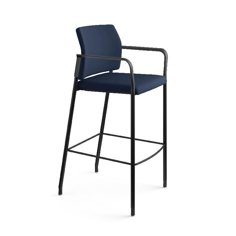 HON Accommodate Cafe Stool | Fixed Arms | Navy Fabric | Textured Black Frame. Picture 2