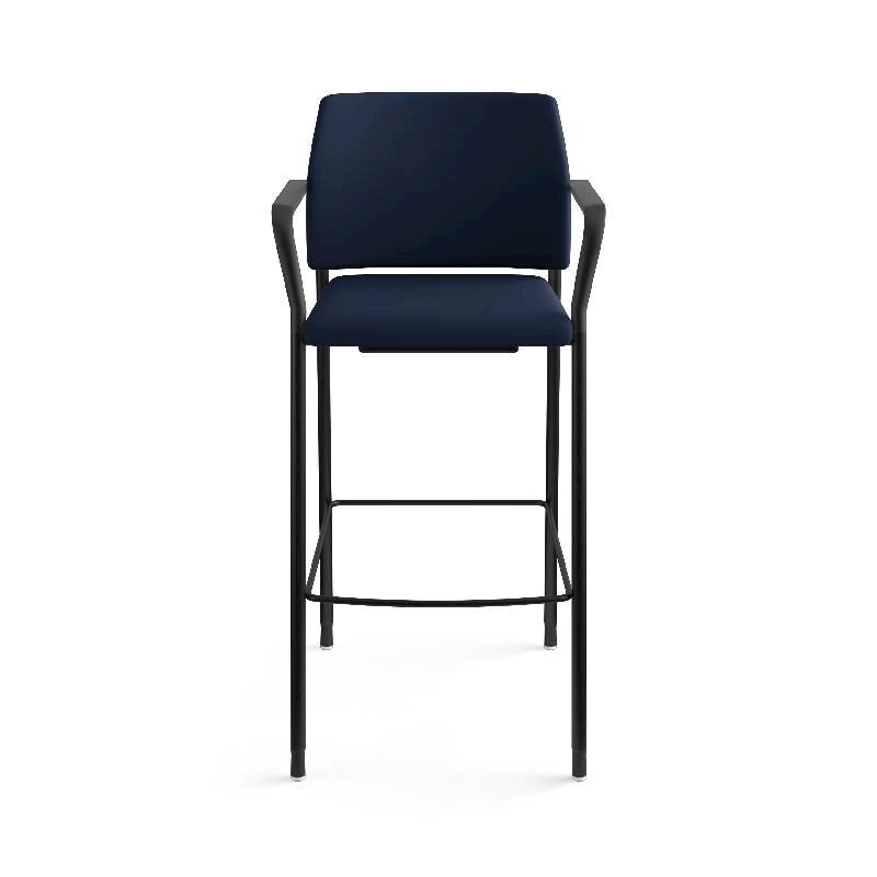 HON Accommodate Cafe Stool | Fixed Arms | Navy Fabric | Textured Black Frame. Picture 4