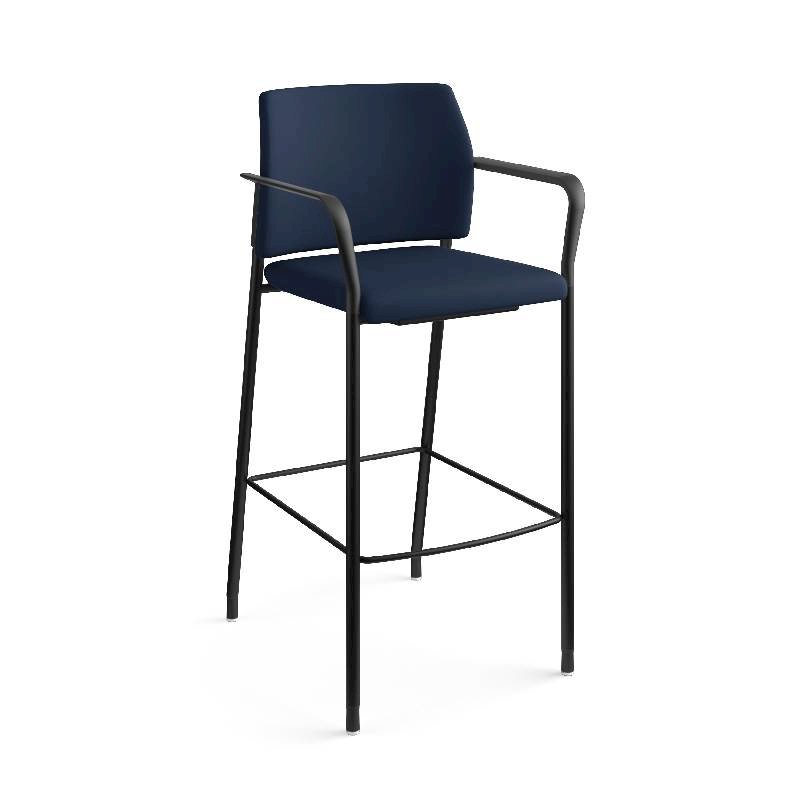 HON Accommodate Cafe Stool | Fixed Arms | Navy Fabric | Textured Black Frame. Picture 5