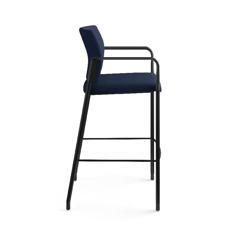 HON Accommodate Cafe Stool | Fixed Arms | Navy Fabric | Textured Black Frame. Picture 6