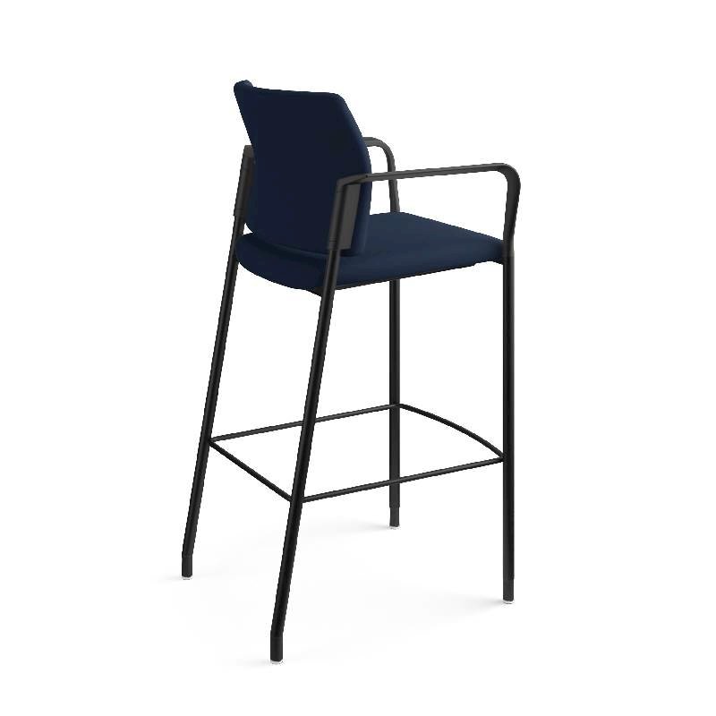 HON Accommodate Cafe Stool | Fixed Arms | Navy Fabric | Textured Black Frame. Picture 7