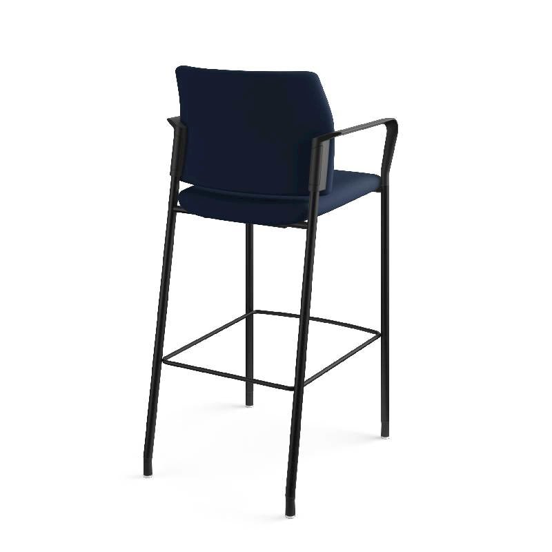 HON Accommodate Cafe Stool | Fixed Arms | Navy Fabric | Textured Black Frame. Picture 8