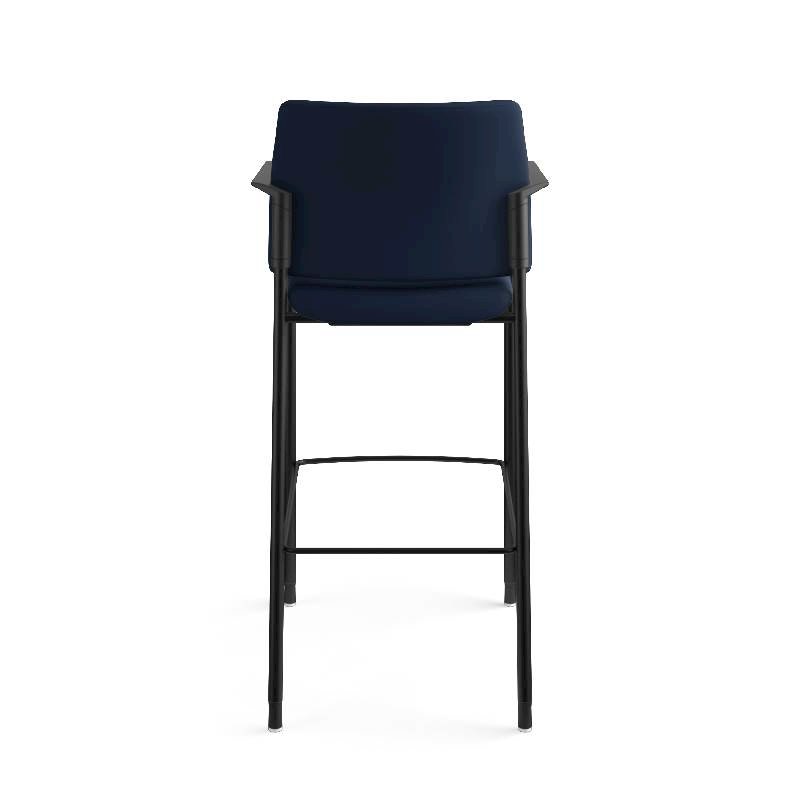 HON Accommodate Cafe Stool | Fixed Arms | Navy Fabric | Textured Black Frame. Picture 9