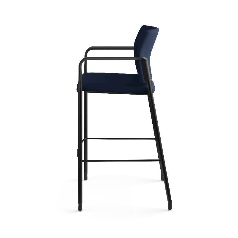 HON Accommodate Cafe Stool | Fixed Arms | Navy Fabric | Textured Black Frame. Picture 12