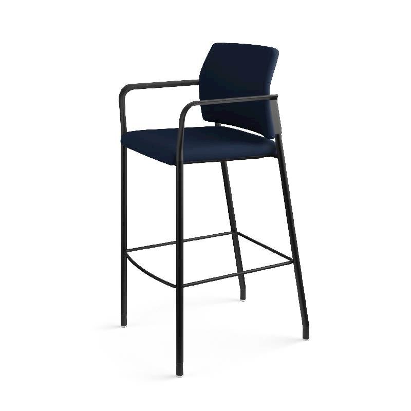 HON Accommodate Cafe Stool | Fixed Arms | Navy Fabric | Textured Black Frame. Picture 13