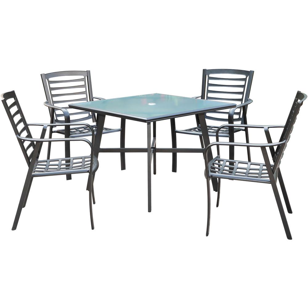 Pemberton 5pc: 4 Alum Dining Chairs and 1 38" Sq Glass Table. Picture 3