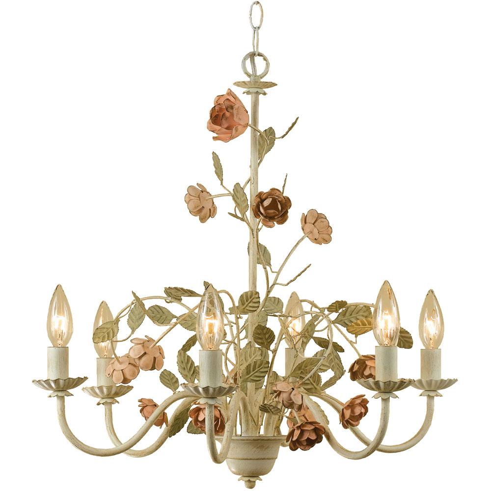 Ramblin Rose Chandelier, 6-60W Candle Bulbs, 22"HX21"W, Swag or Hardwire. Picture 1
