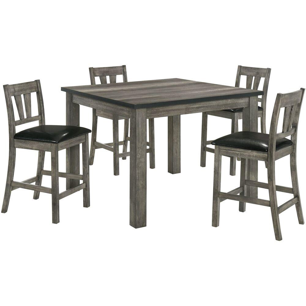 5PC Dining Set: Counter Height Table, 4 Faux Leather Chairs. Picture 1