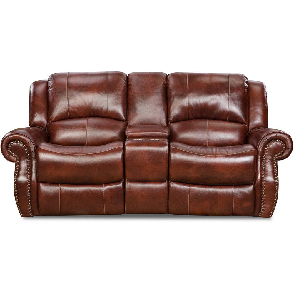 Telluride 100% Leather Double Reclining Console Loveseat. Picture 1