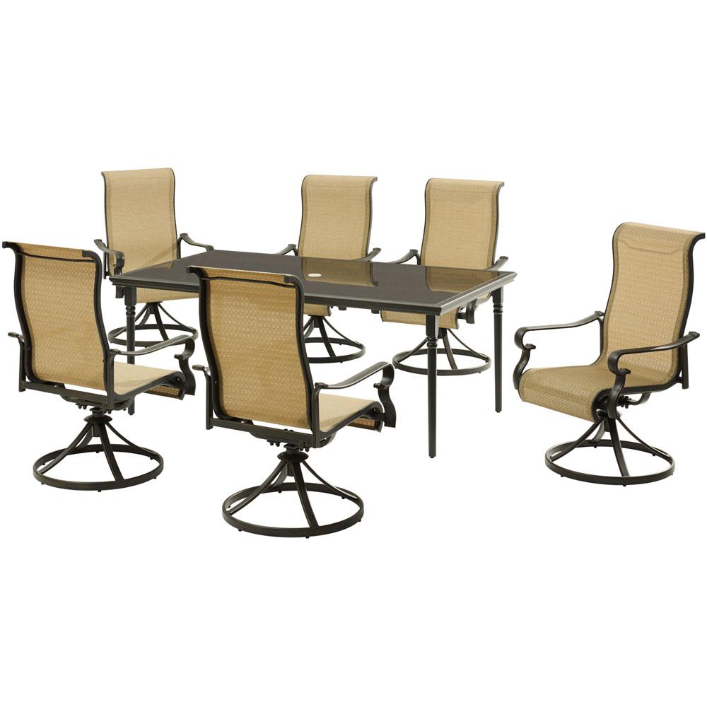 Brigantine7pc: 6 Sling Swivel Rockers, 40x70" Glass Dining Table. Picture 1
