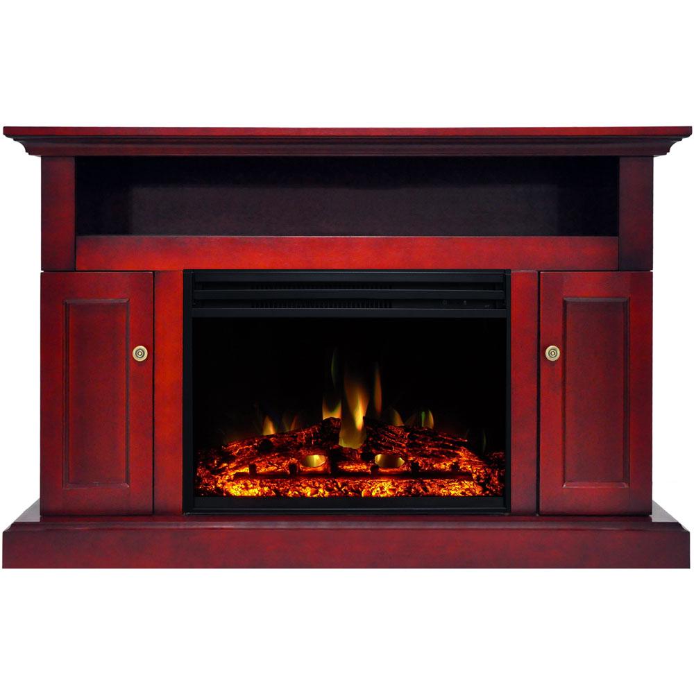 Sorrento Electric Fireplace Heater with 47-In. Cherry TV Stand, Enhanced Log Display, Multi-Color Flames and a Remote Control. The main picture.