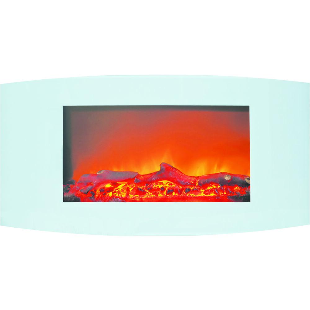 35" Curved Wall Mount Electronic Fireplace with Logs. The main picture.