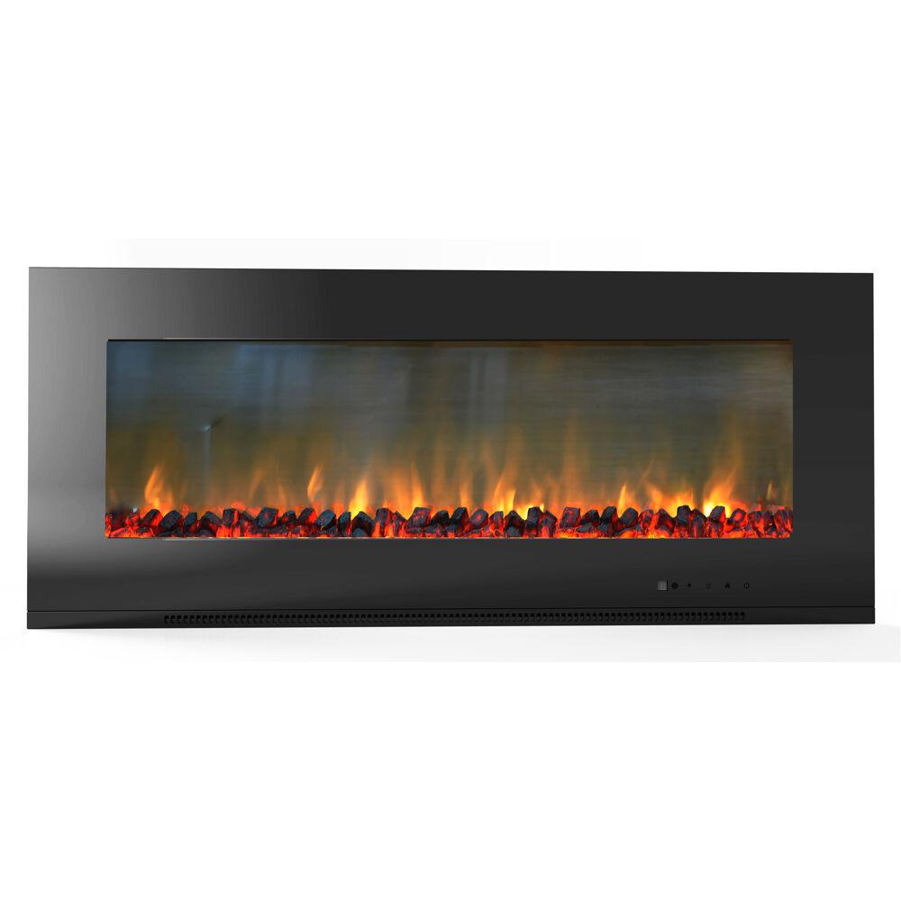 56-In. Metropolitan Wall-Mount Electric Fireplace in Black with Burning Log Display. Picture 1