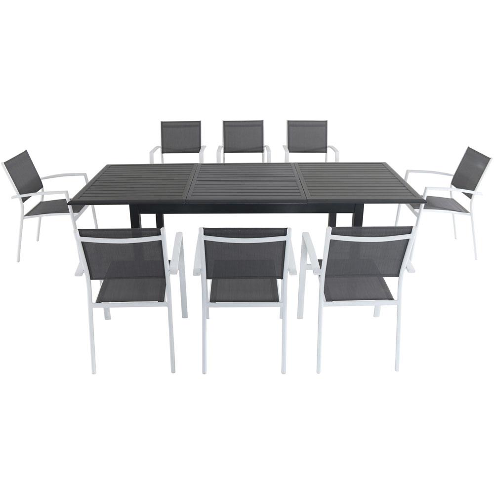 Cameron9pc: 8 Aluminum Sling Chairs, 63-94" Aluminum Extension Table. Picture 1