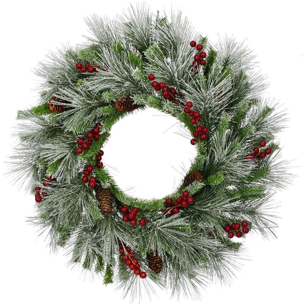 25-In. Lightly Flocked Wreath Door or Wall Hanging - with Pinecones and Berries. The main picture.