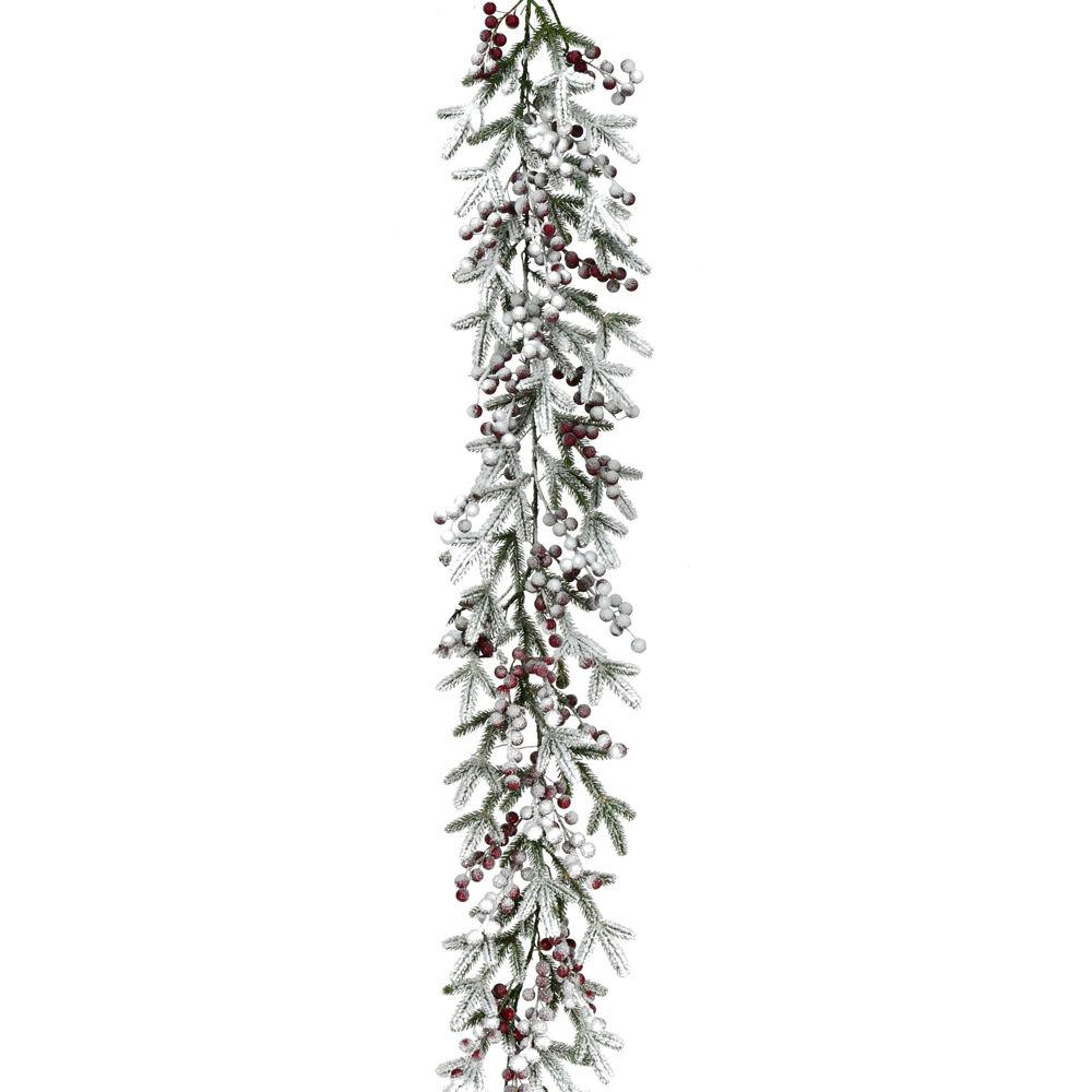 9-Ft. Flocked Decorative Garland with Red Berries. The main picture.