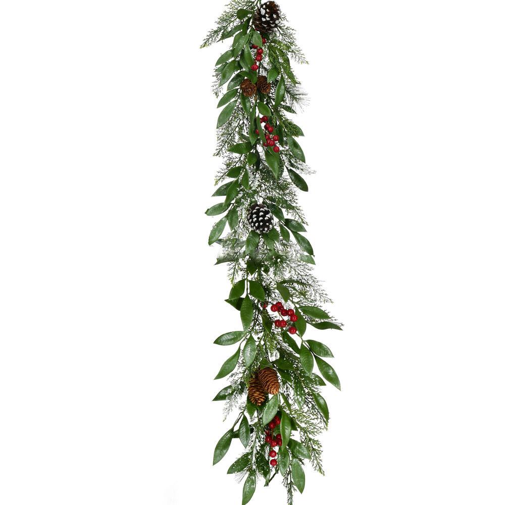 9-Ft. Mixed Leaf Decorative Garland with Pinecones and Red Berries. The main picture.