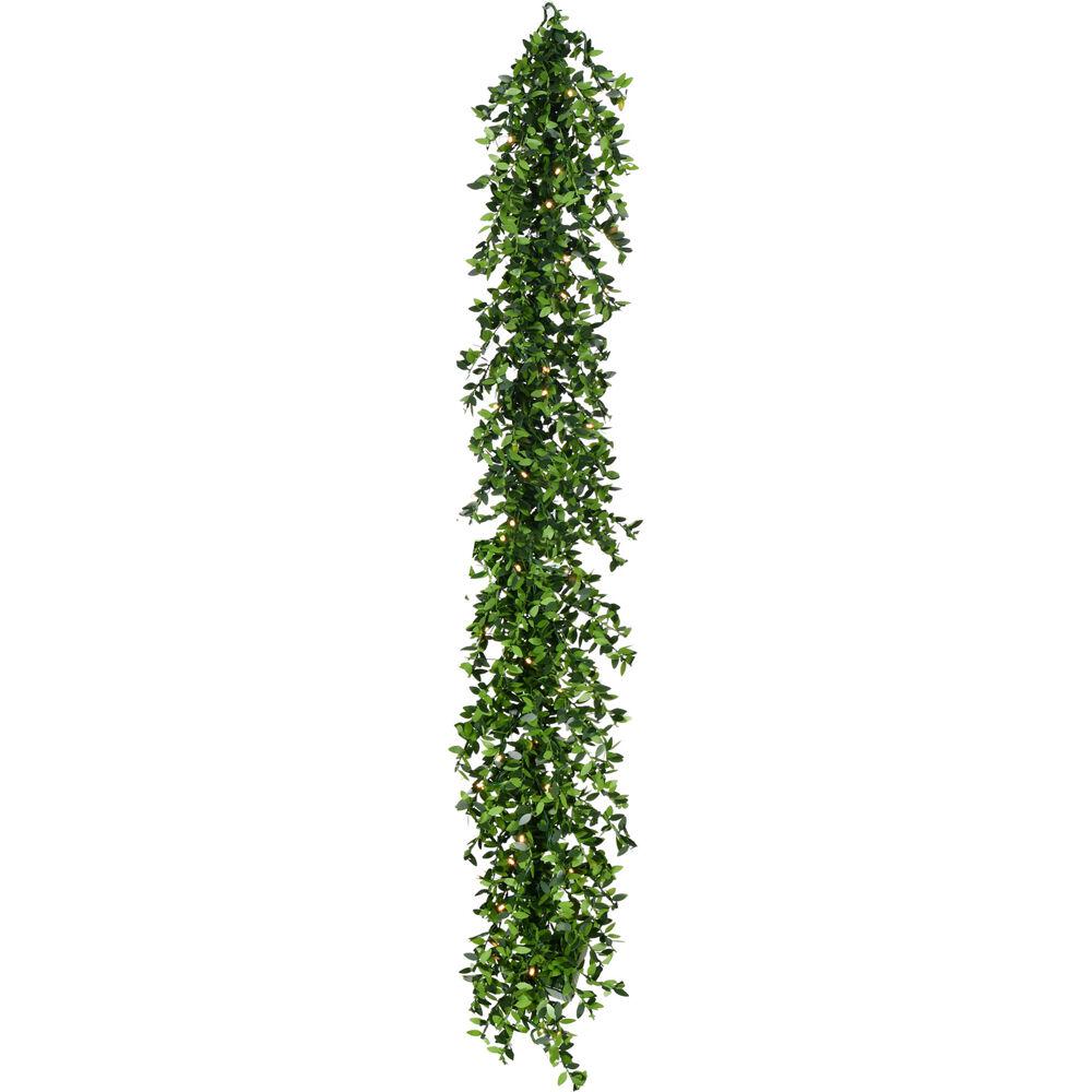 9-Ft. Boxwood Decorative Garland with Warm White LED Lights. The main picture.