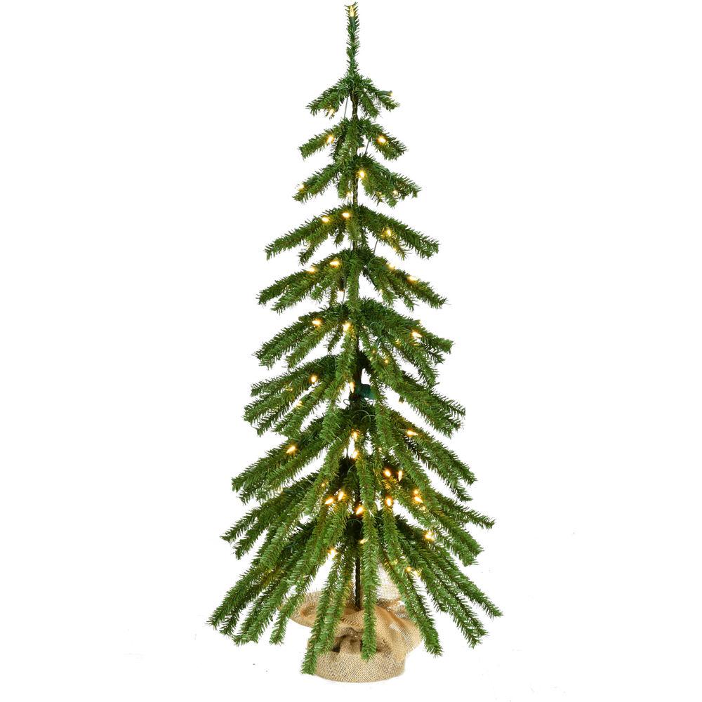 4-ft. Downswept Farmhouse Fir Christmas Tree with Burlap Bag and Warm White LED Lights. Picture 1