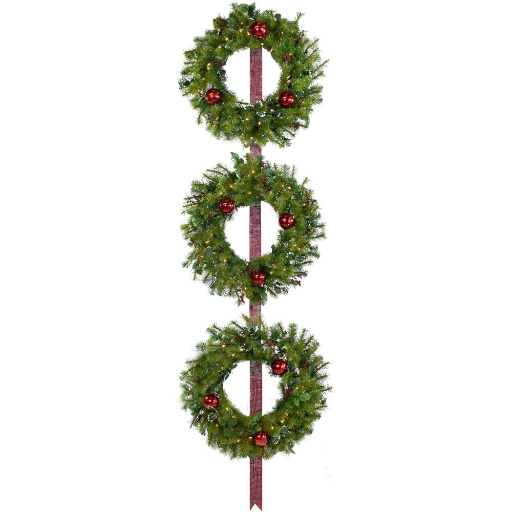 Fraser Hill Farm 3PC 20" Holly Berry Wreath Set-Clr LED, Battery Not Inc. The main picture.