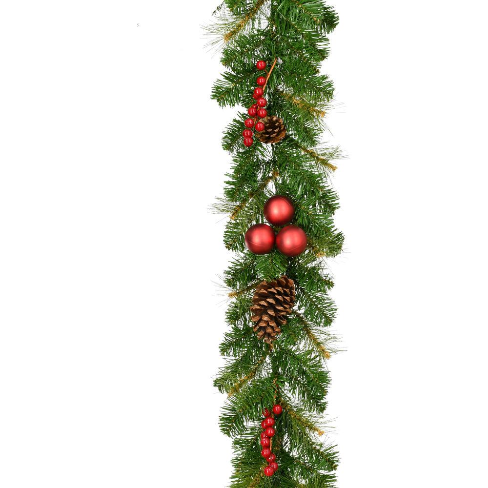 9-Ft. Joyful Decorative Garland - with Pinecones and Red Berries. The main picture.