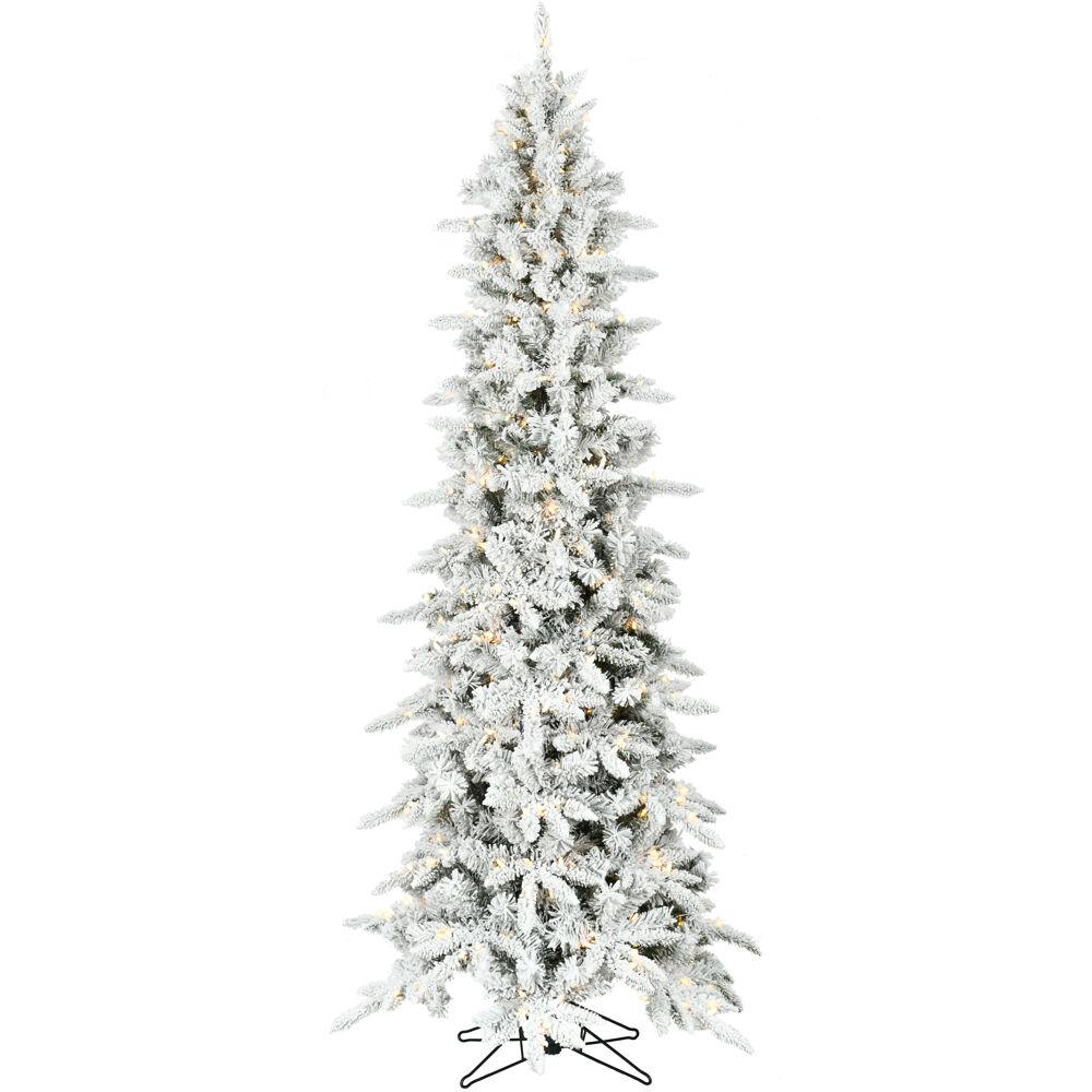 6.5-Ft. Slim Mountain Pine Flocked Christmas Tree with Warm White LED Lights. The main picture.