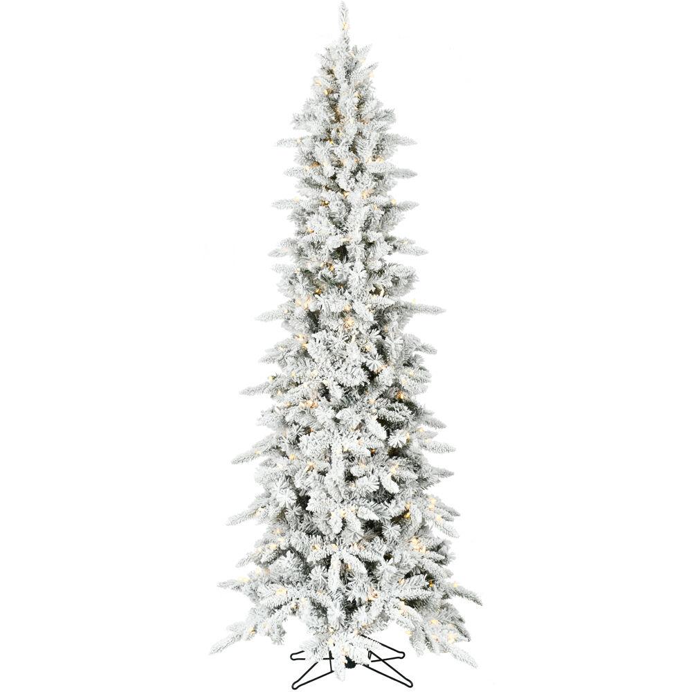 7.5-Ft. Slim Mountain Pine Flocked Christmas Tree with Warm White LED Lights. The main picture.