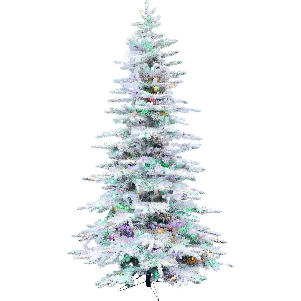 10-Ft. Flocked Pine Valley Christmas Tree with Multi-Color LED String Lighting and Remote. The main picture.
