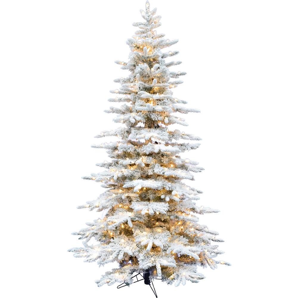 12-Ft. Flocked Pine Valley Christmas Tree with Warm White LED Lighting. The main picture.