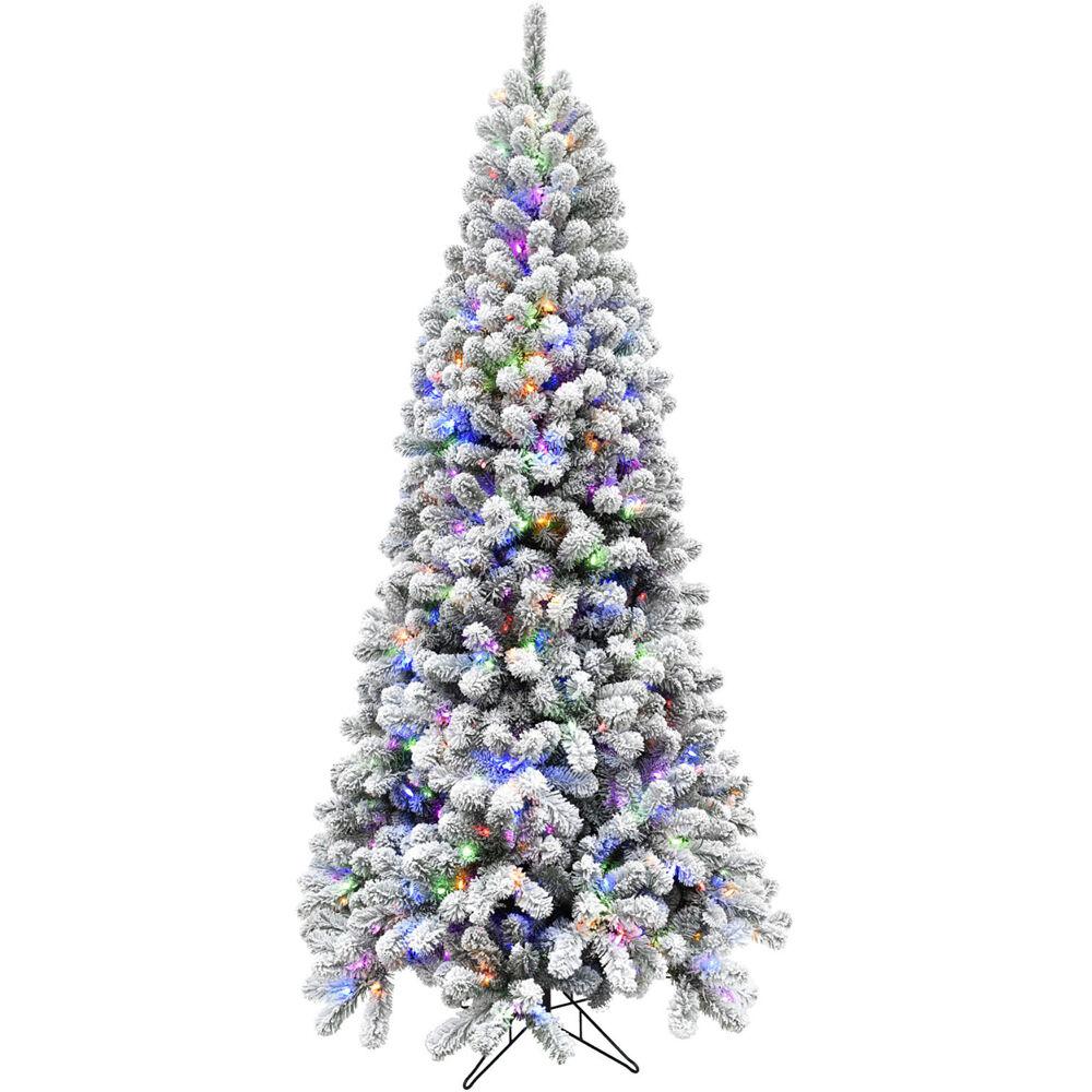 6.5-Ft. Flocked Silverton Fir Christmas Tree with Multi-Color LED String Lighting. Picture 1