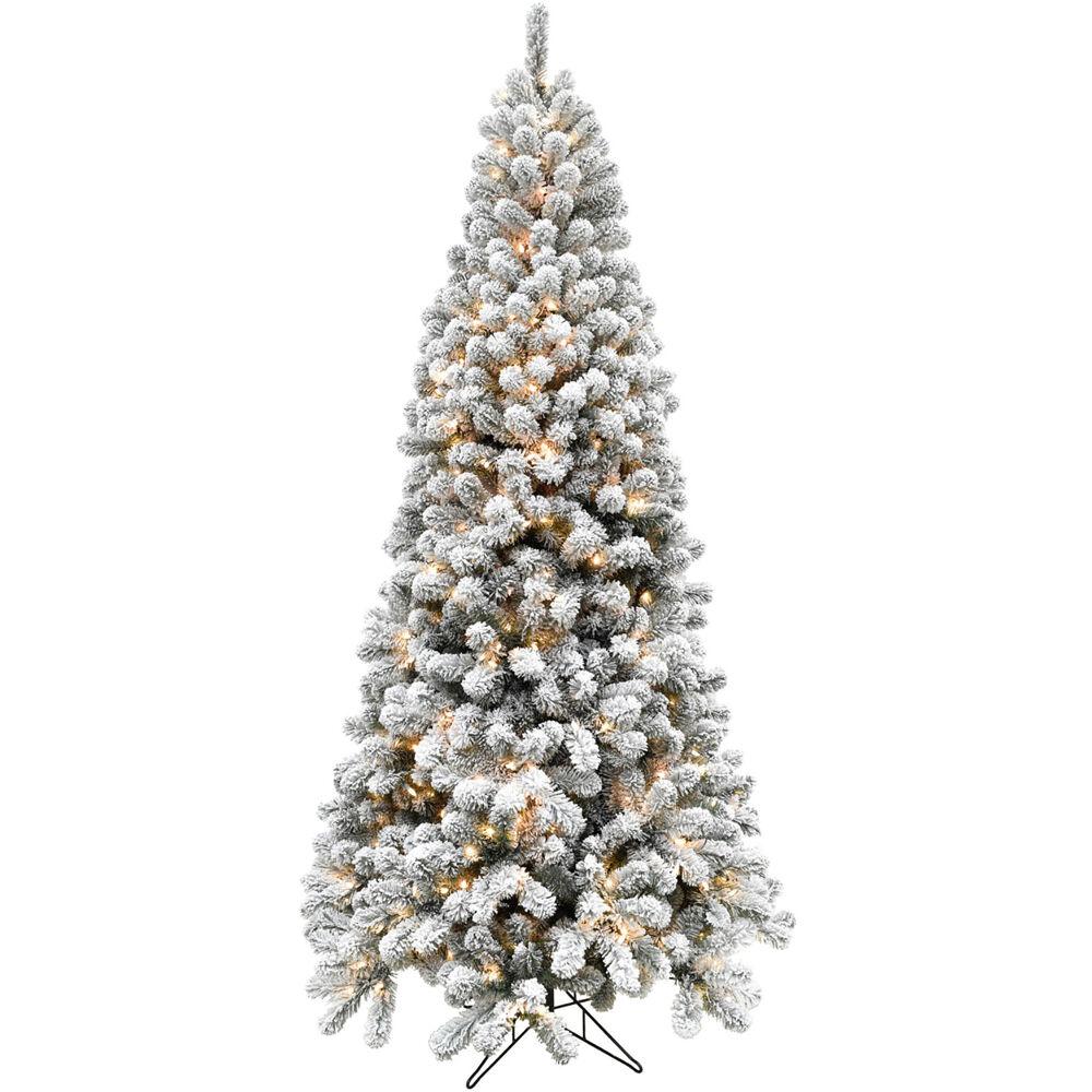 7.5-Ft. Flocked Silverton Fir Christmas Tree with Smart String Lighting. Picture 1