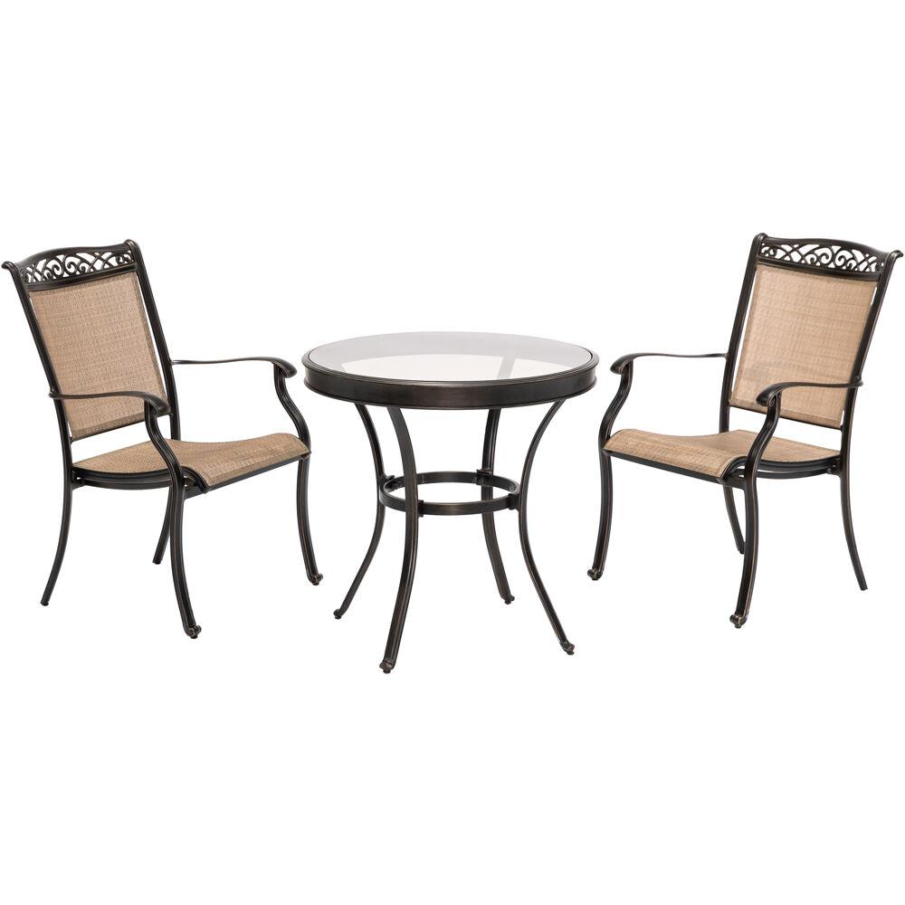 Fontana3pc: 2 Sling Dining Chairs, 30" Glass Top Table. Picture 1