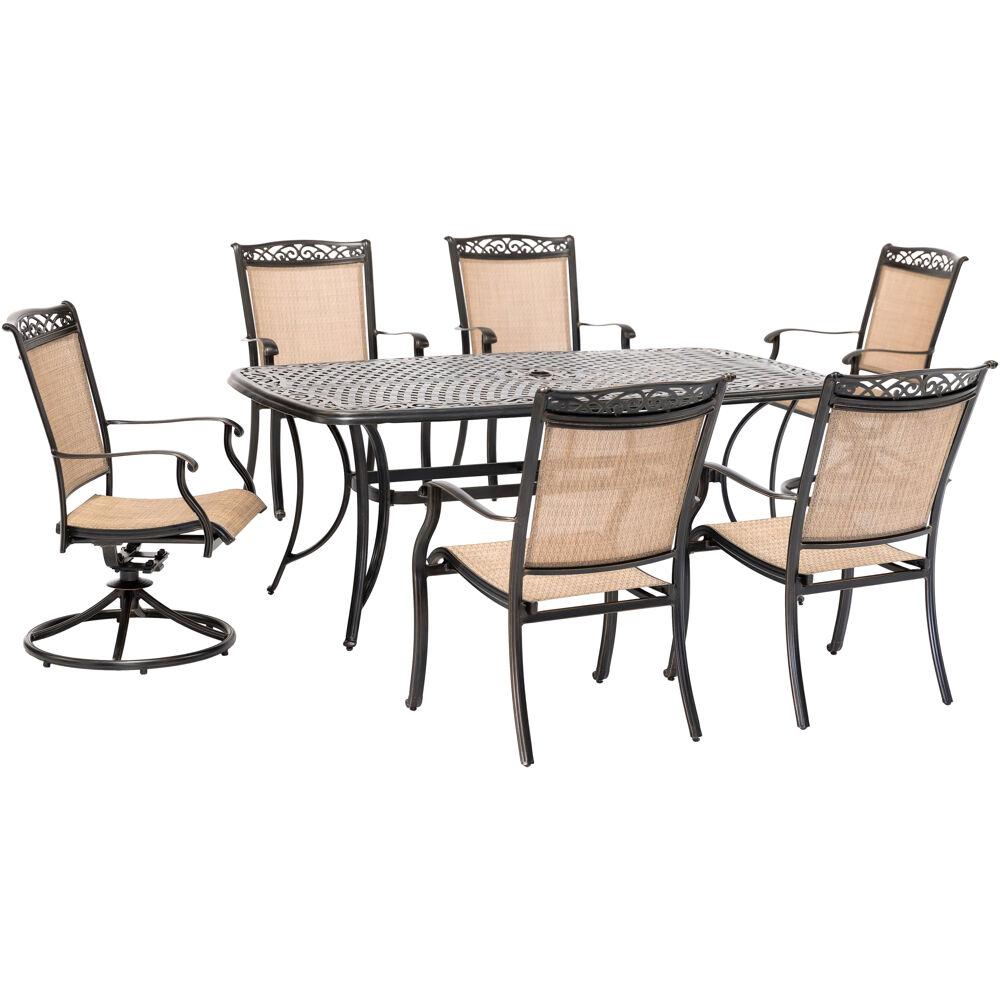 Fontana7pc: 4 Dining Chairs, 2 Swivel Rockers, 38"x72" Cast Table. The main picture.