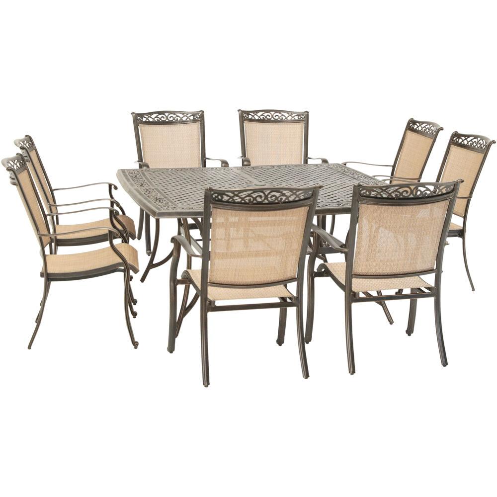 Fontana9pc: 8 Sling Dining Chairs and 60" Square Cast Table. Picture 1