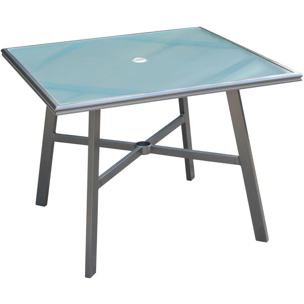 Commercial Aluminum 38" Square Glass Top Table. Picture 1