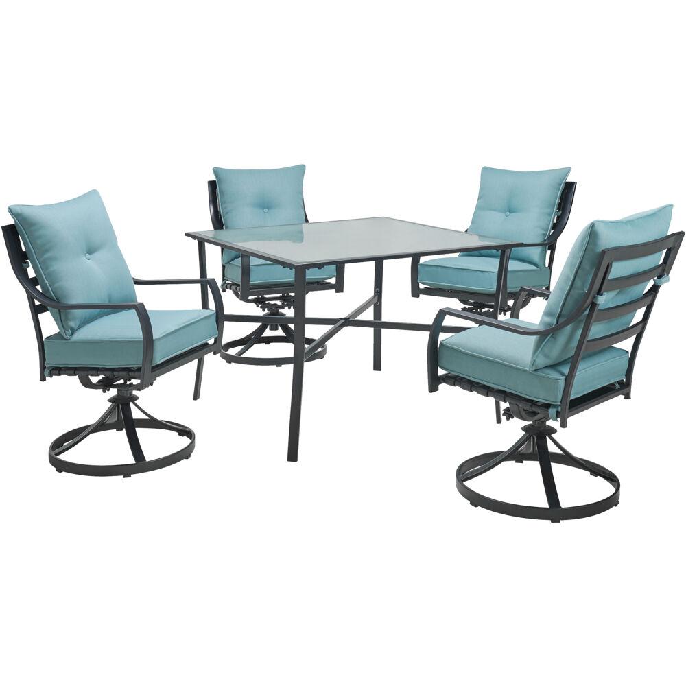 Lavallette5pc: 4 Swivel Dining Chairs and Square Glass Table. Picture 1