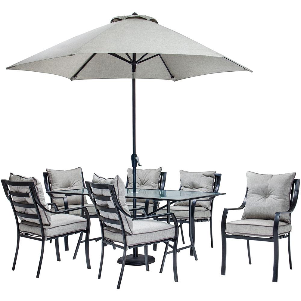 Lavallette 7pc Dining Set Glass Table, Glass Patio Dining Set With Umbrella